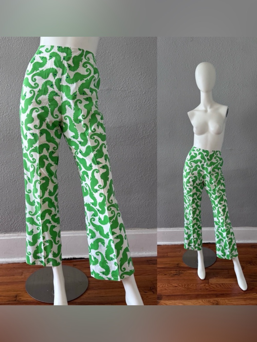 Vintage 60s 70s Green Funky SEAHORSE Mod Trousers Pants S